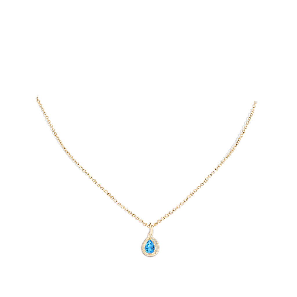 7x5mm AAAA Pear-Shaped Swiss Blue Topaz and Diamond Loop Pendant in Yellow Gold Body-Neck