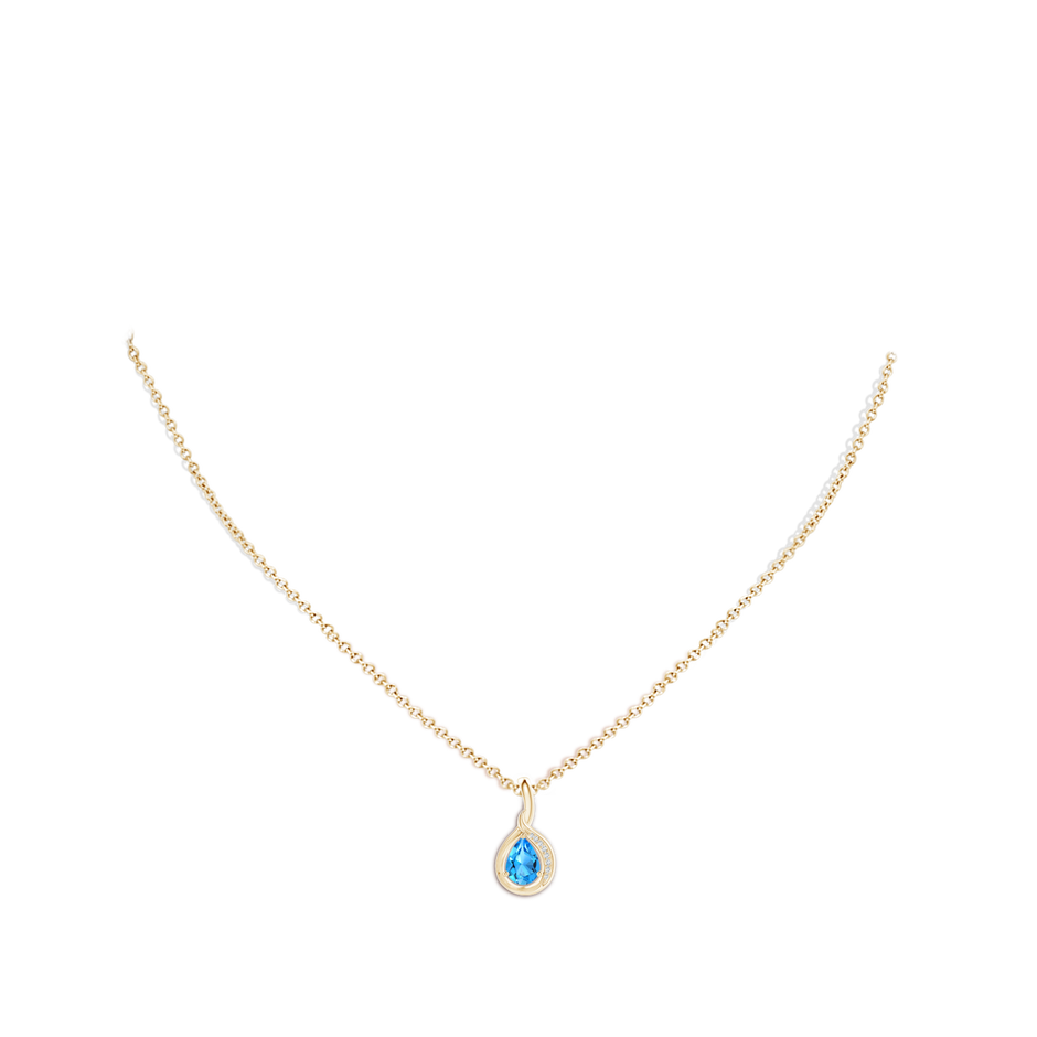 7x5mm AAAA Pear-Shaped Swiss Blue Topaz and Diamond Loop Pendant in Yellow Gold body-neck