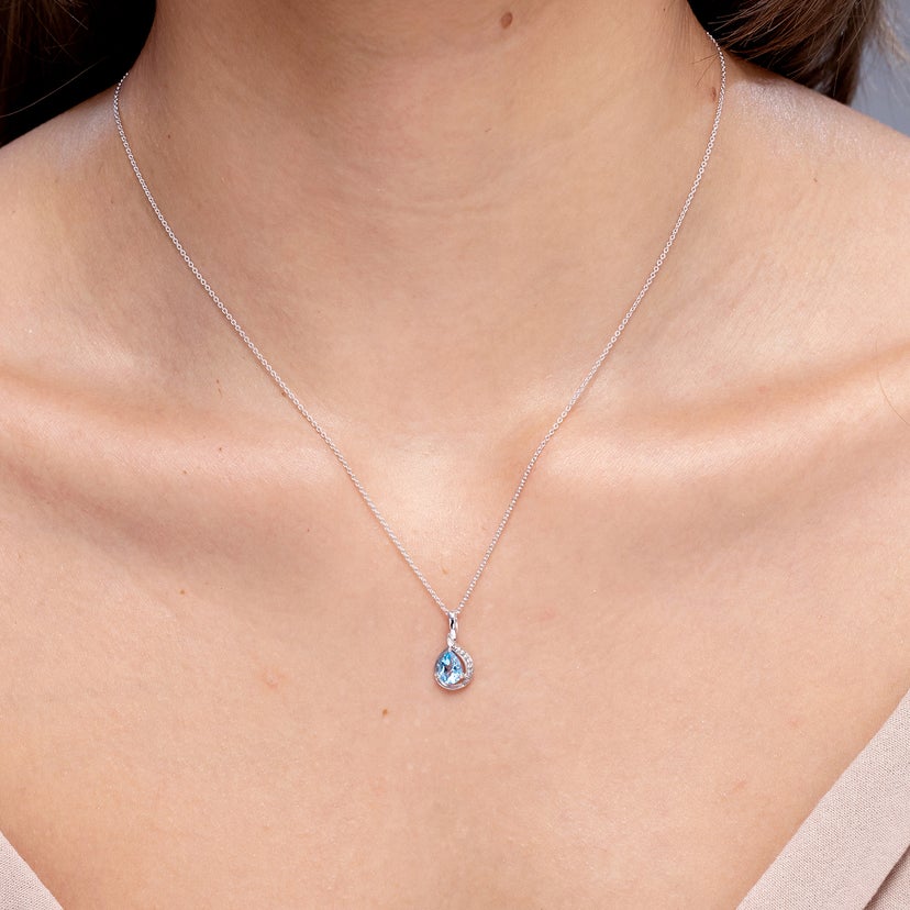 Peora Oval Swiss Blue Topaz & Diamond Pendant - 14K Yellow Gold, 10x8mm, 3 Carats Total-255413