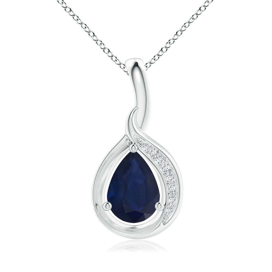 7x5mm A Pear-Shaped Blue Sapphire and Diamond Loop Pendant in S999 Silver 