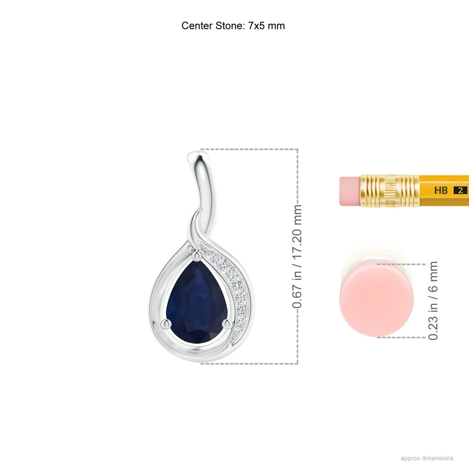 7x5mm A Pear-Shaped Blue Sapphire and Diamond Loop Pendant in S999 Silver ruler