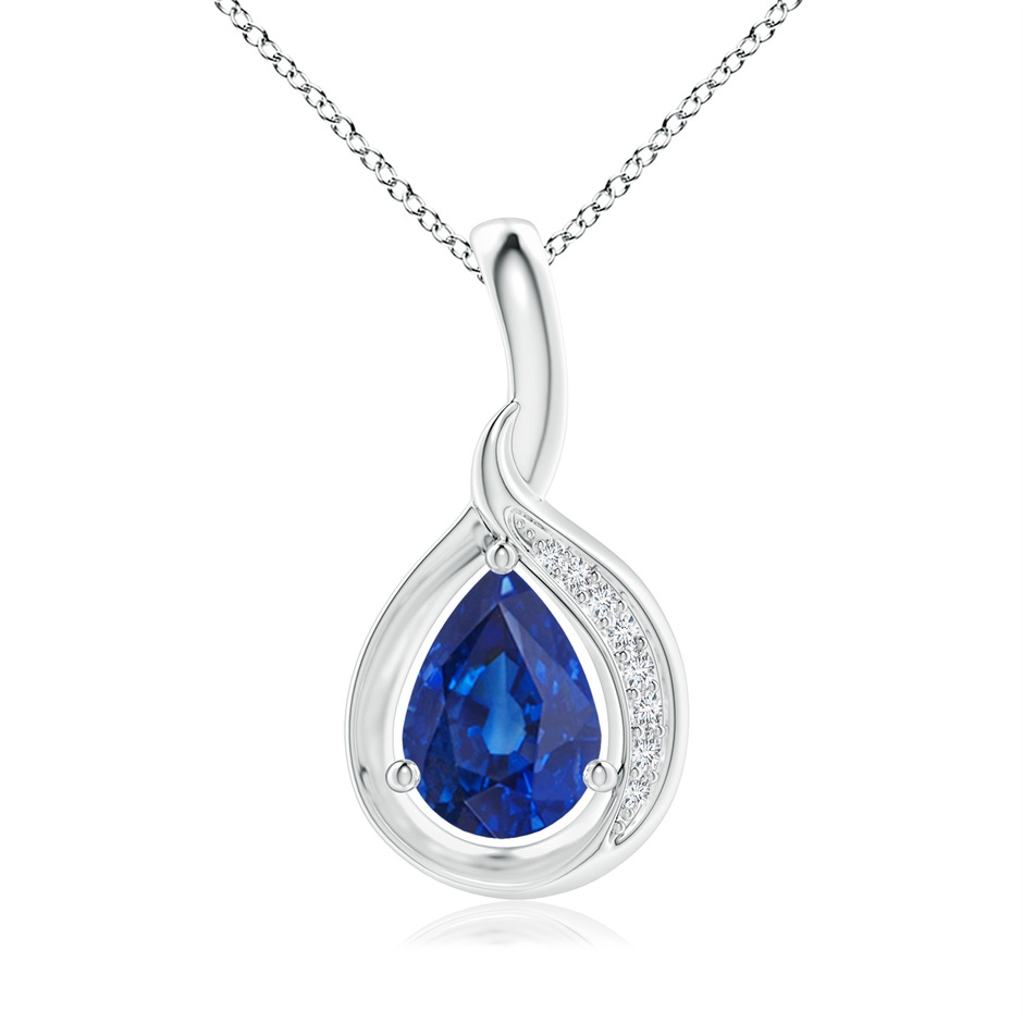 7x5mm AAA Pear-Shaped Blue Sapphire and Diamond Loop Pendant in White Gold 