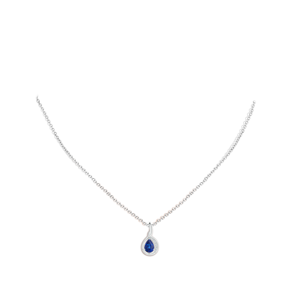 7x5mm AAA Pear-Shaped Blue Sapphire and Diamond Loop Pendant in White Gold Body-Neck