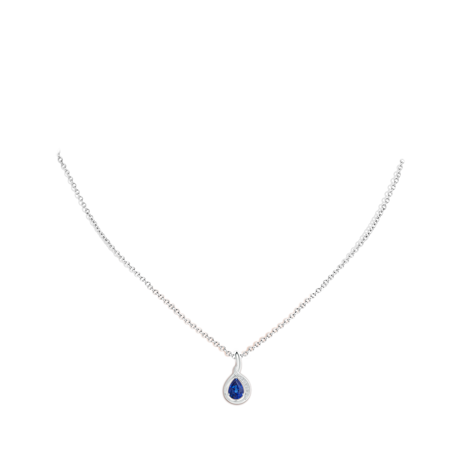 7x5mm AAA Pear-Shaped Blue Sapphire and Diamond Loop Pendant in White Gold body-neck