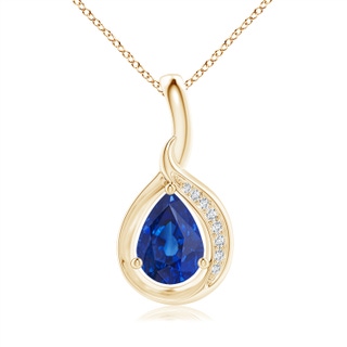 7x5mm AAA Pear-Shaped Blue Sapphire and Diamond Loop Pendant in Yellow Gold