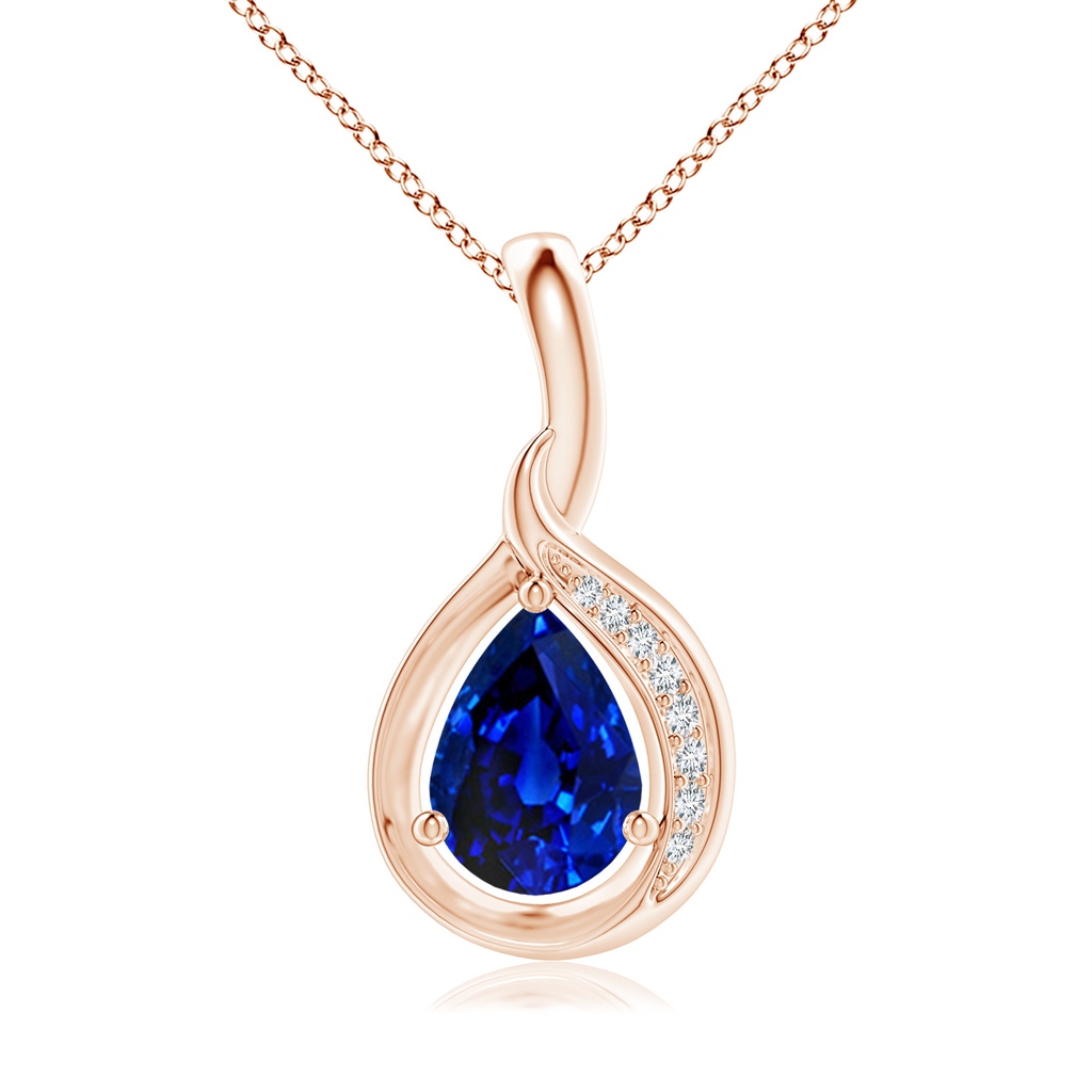 7x5mm AAAA Pear-Shaped Blue Sapphire and Diamond Loop Pendant in Rose Gold