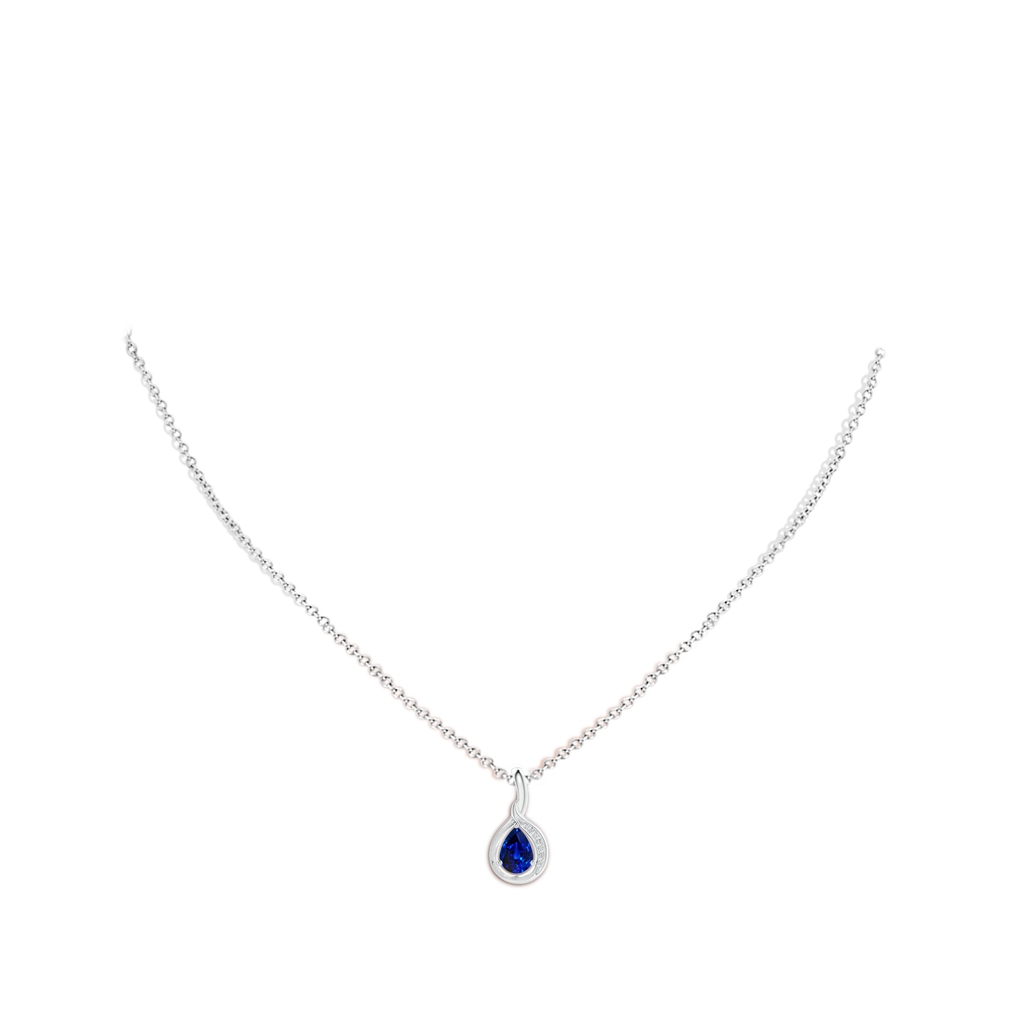 7x5mm AAAA Pear-Shaped Blue Sapphire and Diamond Loop Pendant in S999 Silver Body-Neck
