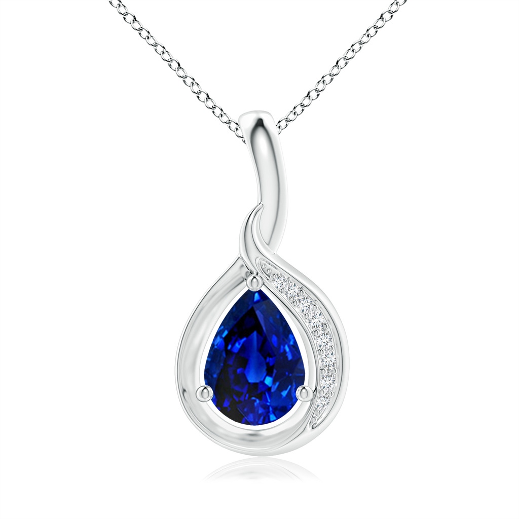 7x5mm AAAA Pear-Shaped Blue Sapphire and Diamond Loop Pendant in White Gold