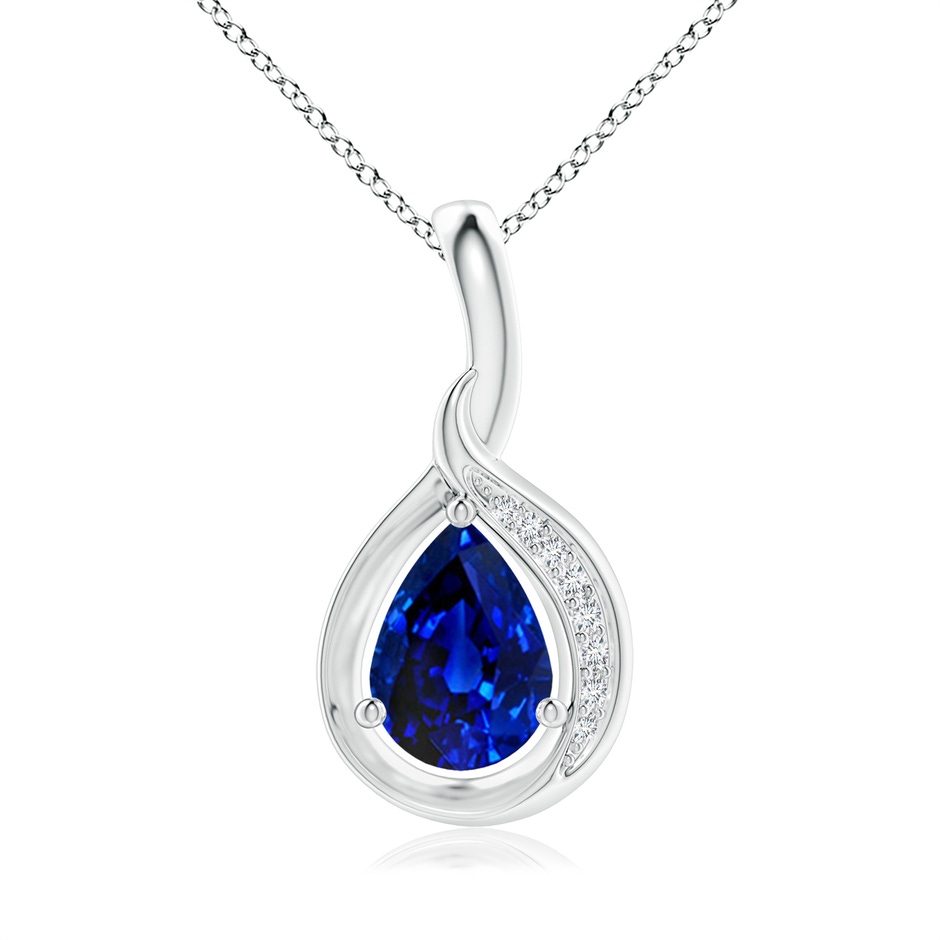 7x5mm AAAA Pear-Shaped Blue Sapphire and Diamond Loop Pendant in White Gold 