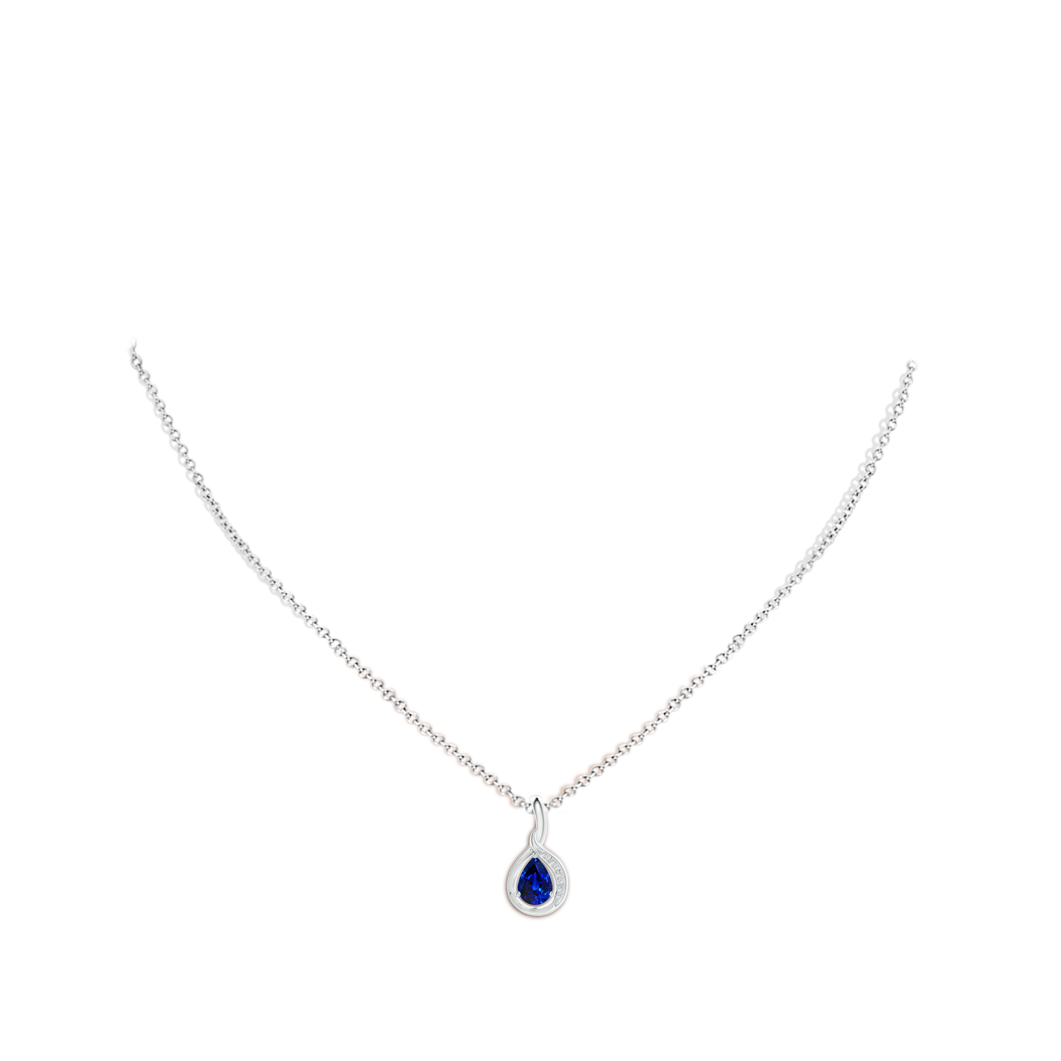 7x5mm AAAA Pear-Shaped Blue Sapphire and Diamond Loop Pendant in White Gold - body_neck