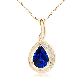 7x5mm AAAA Pear-Shaped Blue Sapphire and Diamond Loop Pendant in Yellow Gold