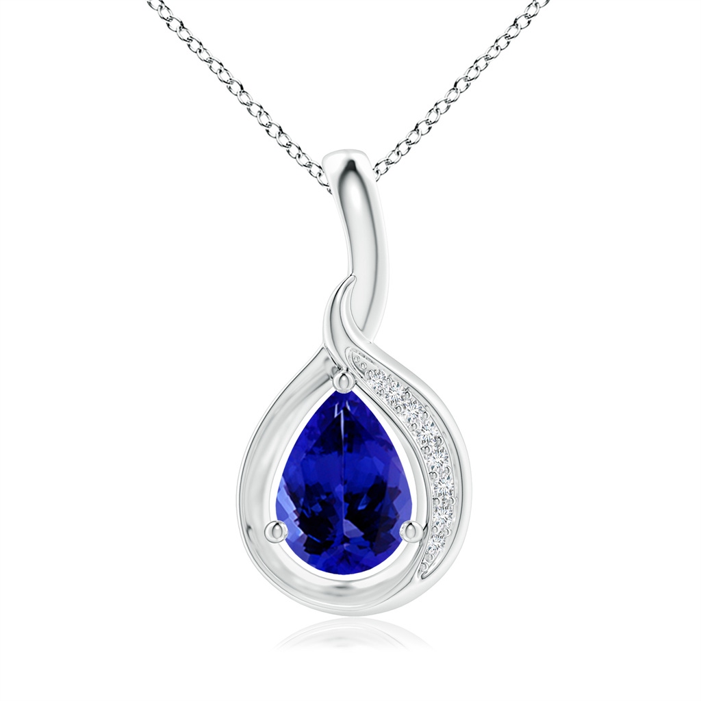 7x5mm AAAA Pear-Shaped Tanzanite and Diamond Loop Pendant in S999 Silver