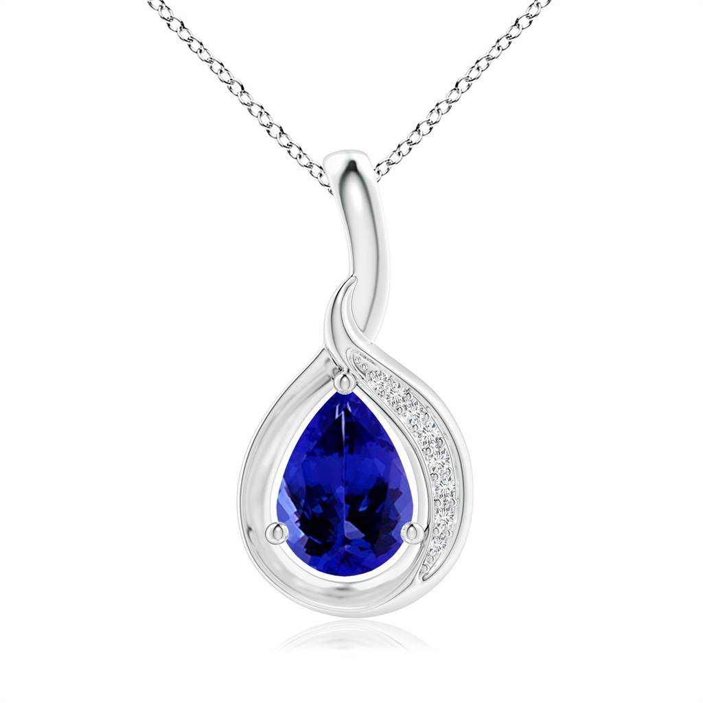 7x5mm AAAA Pear-Shaped Tanzanite and Diamond Loop Pendant in White Gold