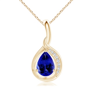 7x5mm AAAA Pear-Shaped Tanzanite and Diamond Loop Pendant in Yellow Gold