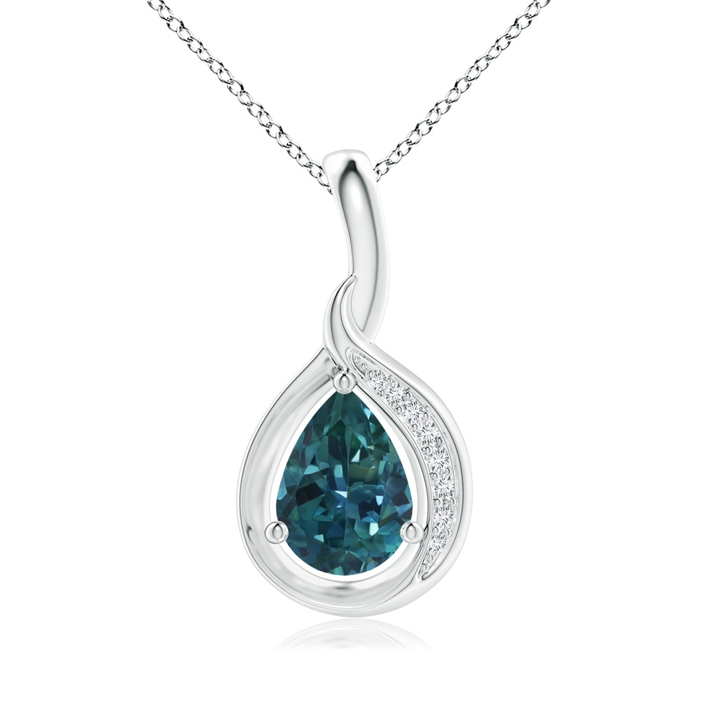 7x5mm AAA Pear-Shaped Teal Montana Sapphire and Diamond Loop Pendant in White Gold