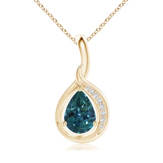 7x5mm AAA Pear-Shaped Teal Montana Sapphire and Diamond Loop Pendant in Yellow Gold