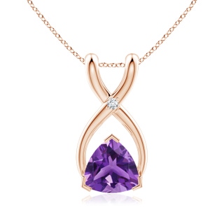 5mm AAA Trillion Amethyst Wishbone Pendant with Diamond in Rose Gold