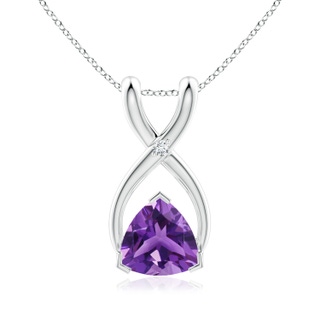 5mm AAA Trillion Amethyst Wishbone Pendant with Diamond in White Gold