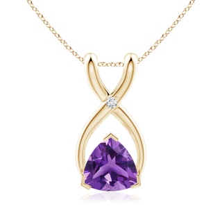 5mm AAA Trillion Amethyst Wishbone Pendant with Diamond in Yellow Gold