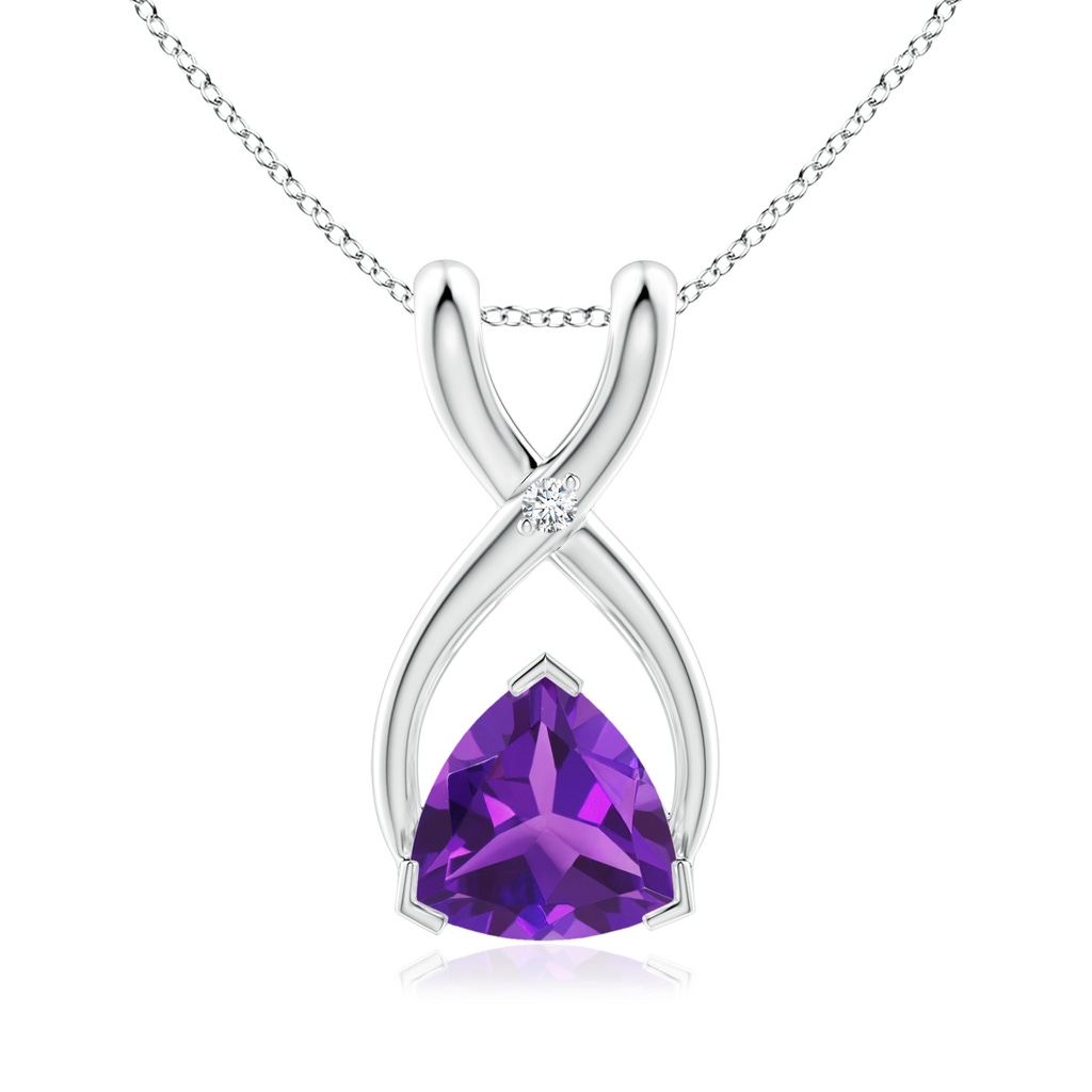 5mm AAAA Trillion Amethyst Wishbone Pendant with Diamond in S999 Silver