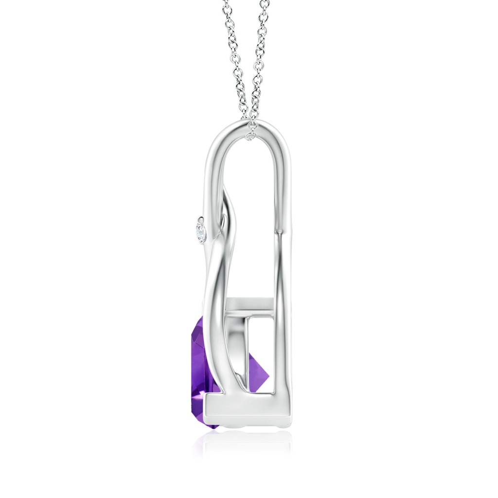 5mm AAAA Trillion Amethyst Wishbone Pendant with Diamond in White Gold Product Image