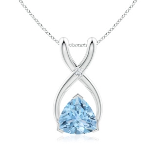 5mm AAA Trillion Aquamarine Wishbone Pendant with Diamond in S999 Silver