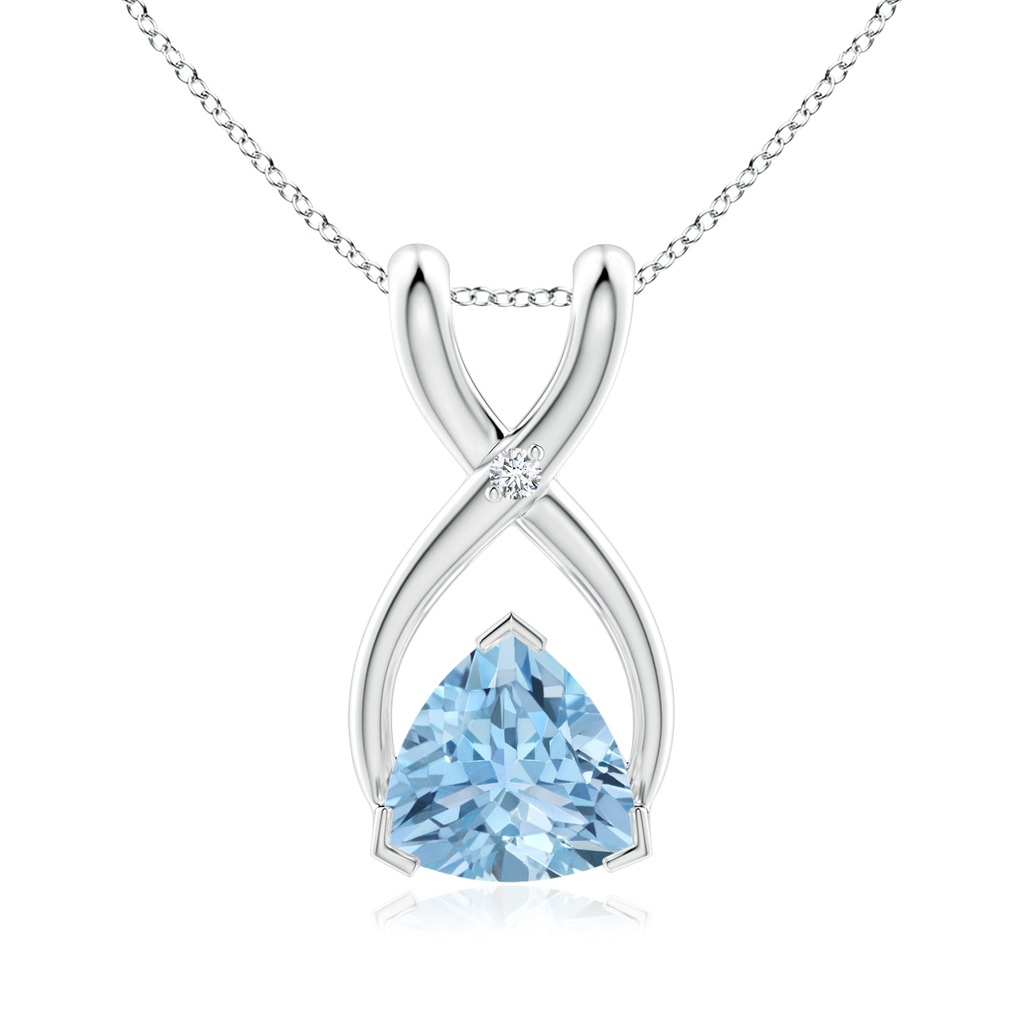 5mm AAA Trillion Aquamarine Wishbone Pendant with Diamond in White Gold