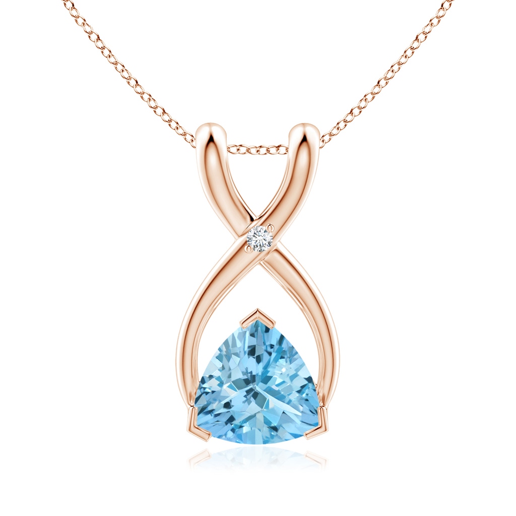 5mm AAAA Trillion Aquamarine Wishbone Pendant with Diamond in Rose Gold