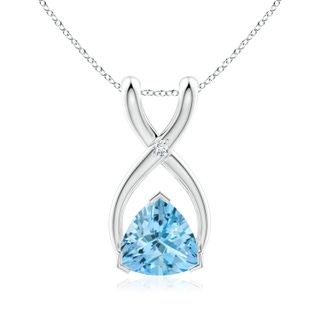 5mm AAAA Trillion Aquamarine Wishbone Pendant with Diamond in White Gold