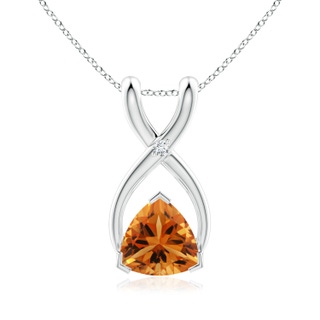 5mm AAA Trillion Citrine Wishbone Pendant with Diamond in White Gold