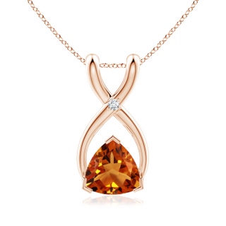 5mm AAAA Trillion Citrine Wishbone Pendant with Diamond in Rose Gold