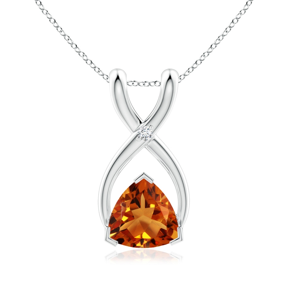 5mm AAAA Trillion Citrine Wishbone Pendant with Diamond in White Gold 