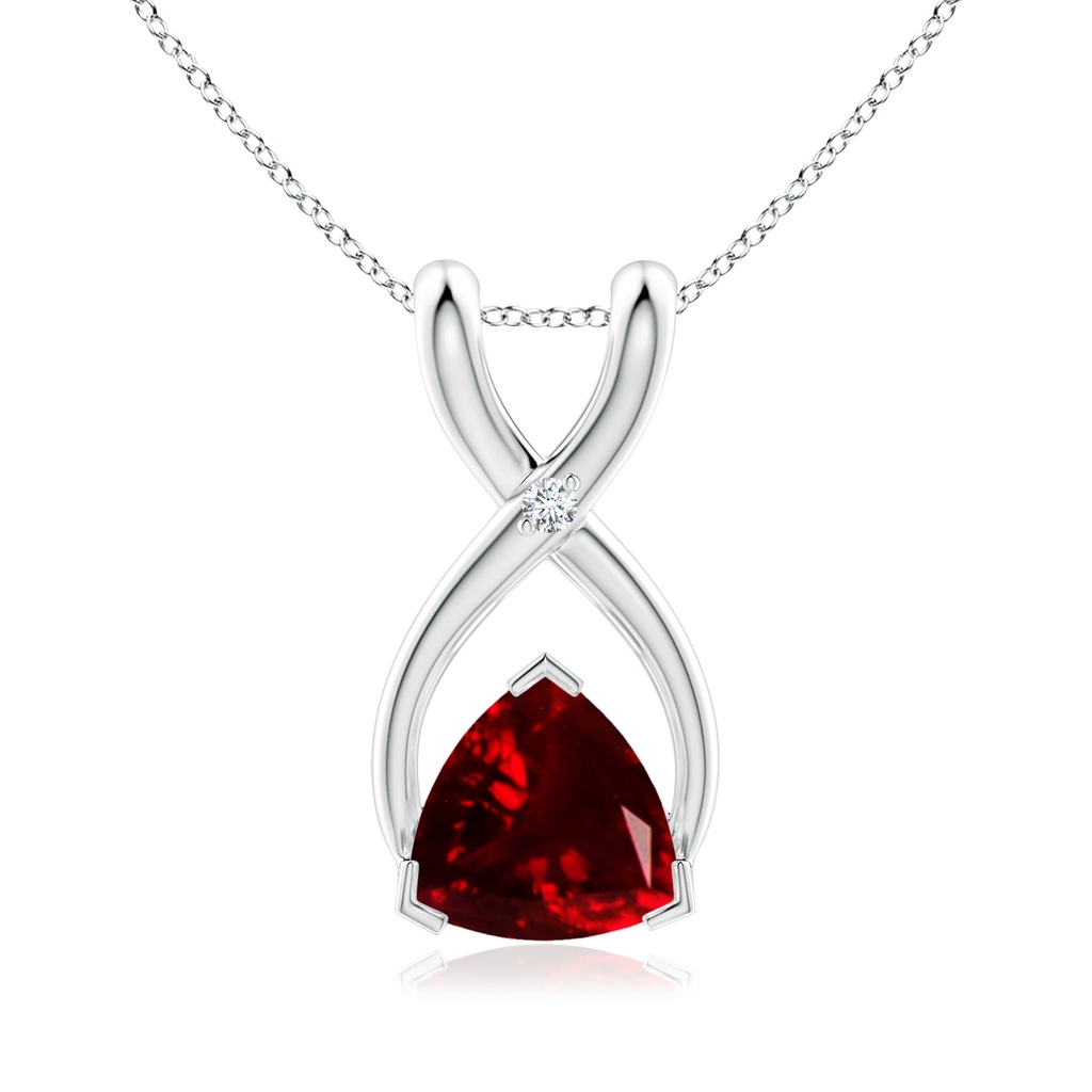 5mm AAA Trillion Garnet Wishbone Pendant with Diamond in White Gold 