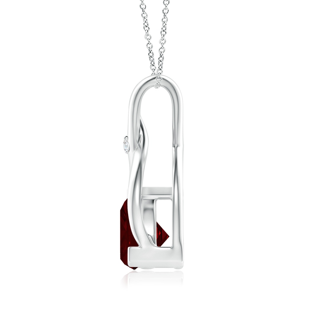 5mm AAA Trillion Garnet Wishbone Pendant with Diamond in White Gold Product Image