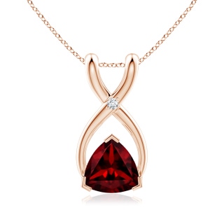 5mm AAAA Trillion Garnet Wishbone Pendant with Diamond in Rose Gold