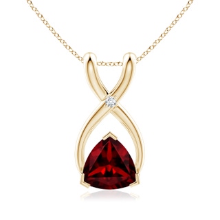 5mm AAAA Trillion Garnet Wishbone Pendant with Diamond in Yellow Gold