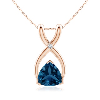 5mm AAA Trillion London Blue Topaz Wishbone Pendant with Diamond in Rose Gold