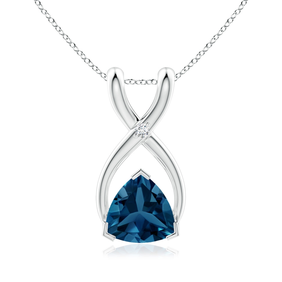 5mm AAA Trillion London Blue Topaz Wishbone Pendant with Diamond in White Gold 