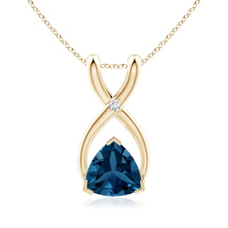 5mm AAA Trillion London Blue Topaz Wishbone Pendant with Diamond in Yellow Gold