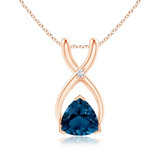 5mm AAAA Trillion London Blue Topaz Wishbone Pendant with Diamond in 9K Rose Gold
