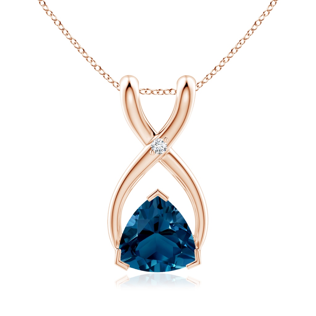 5mm AAAA Trillion London Blue Topaz Wishbone Pendant with Diamond in Rose Gold