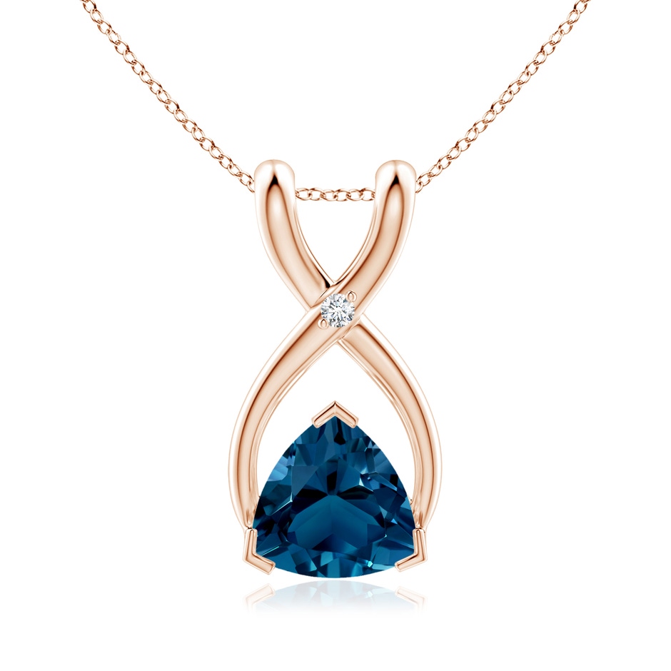 5mm AAAA Trillion London Blue Topaz Wishbone Pendant with Diamond in Rose Gold 