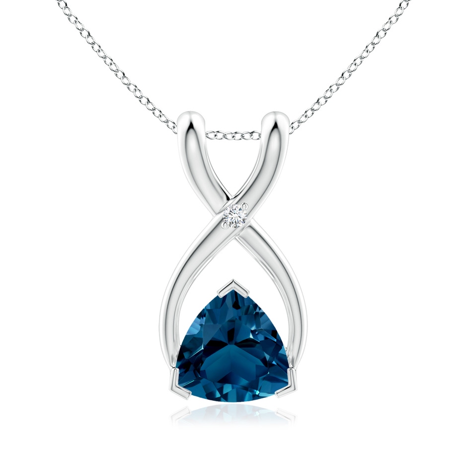 5mm AAAA Trillion London Blue Topaz Wishbone Pendant with Diamond in White Gold 