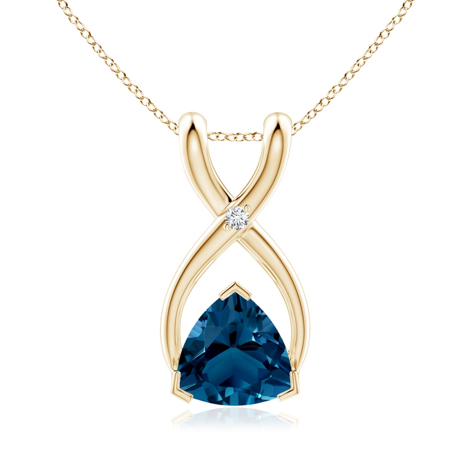 5mm AAAA Trillion London Blue Topaz Wishbone Pendant with Diamond in Yellow Gold 