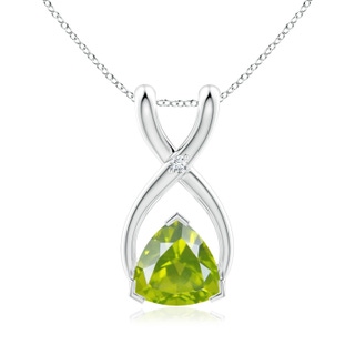 5mm AA Trillion Peridot Wishbone Pendant with Diamond in White Gold