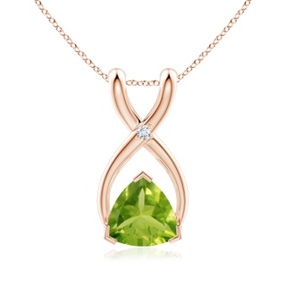 5mm AAA Trillion Peridot Wishbone Pendant with Diamond in Rose Gold