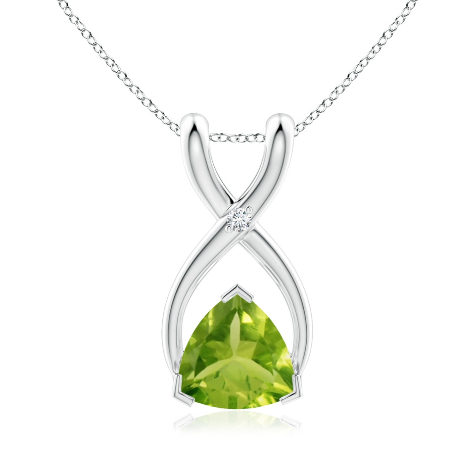 5mm AAA Trillion Peridot Wishbone Pendant with Diamond in White Gold 