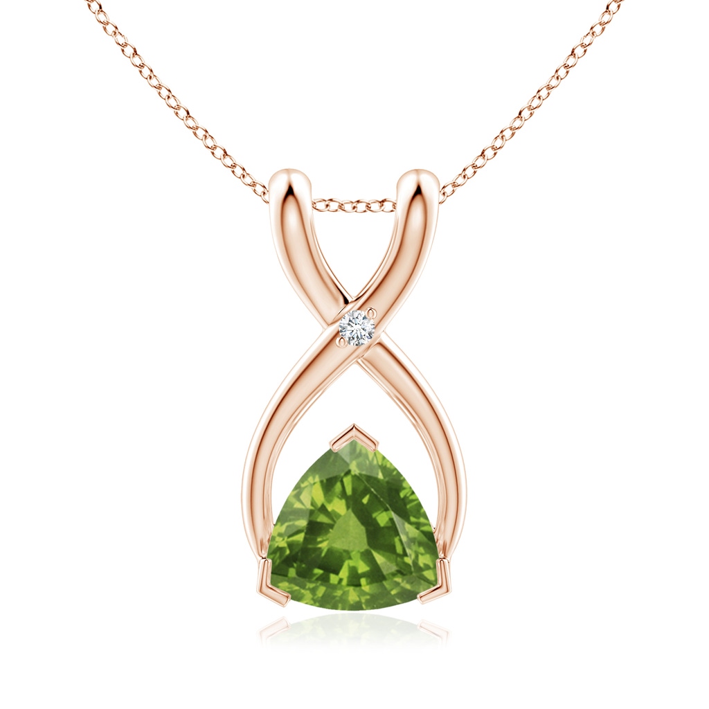 5mm AAAA Trillion Peridot Wishbone Pendant with Diamond in Rose Gold