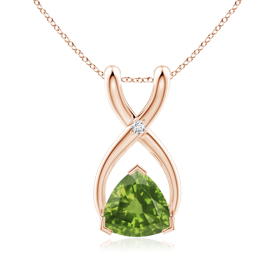 5mm AAAA Trillion Peridot Wishbone Pendant with Diamond in Rose Gold 