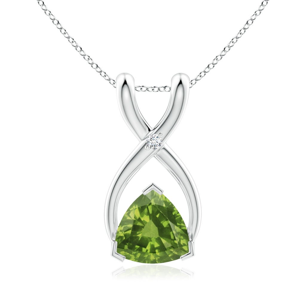 5mm AAAA Trillion Peridot Wishbone Pendant with Diamond in S999 Silver